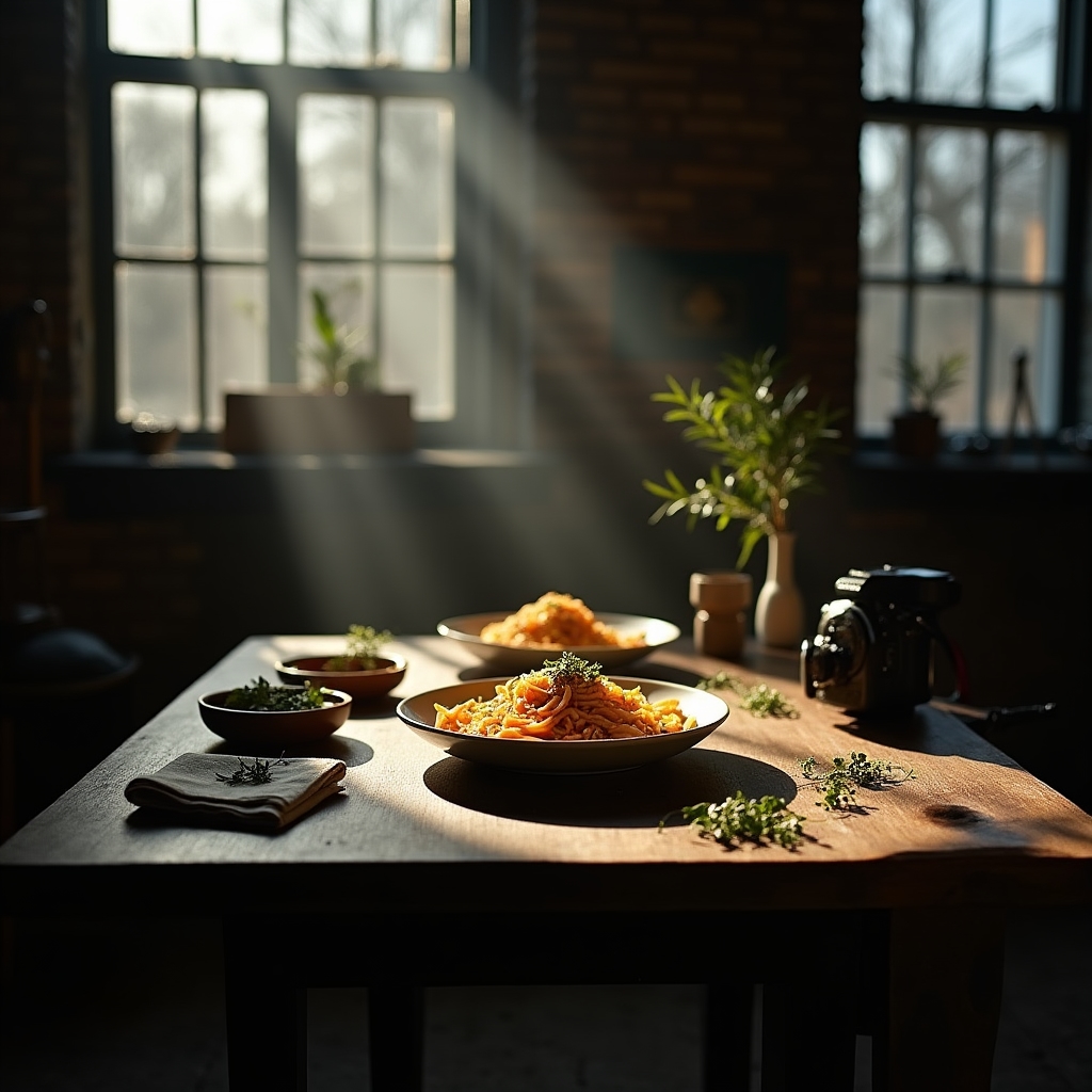 Stanowisko fotografii kulinarnej z naturalnym oświetleniem